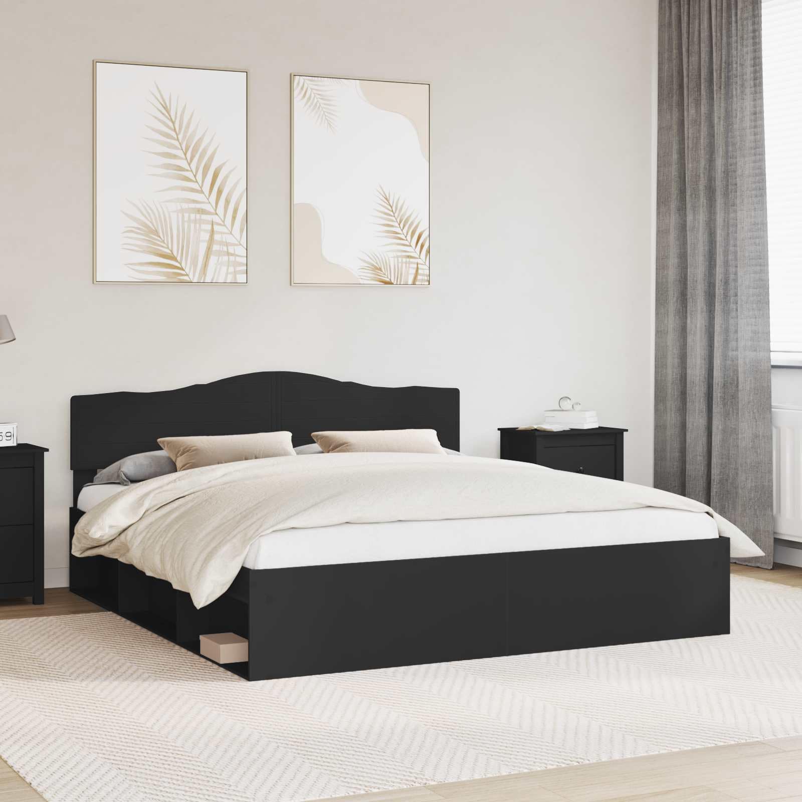 Cadre de lit en pin massif noir 180 x 200 cm