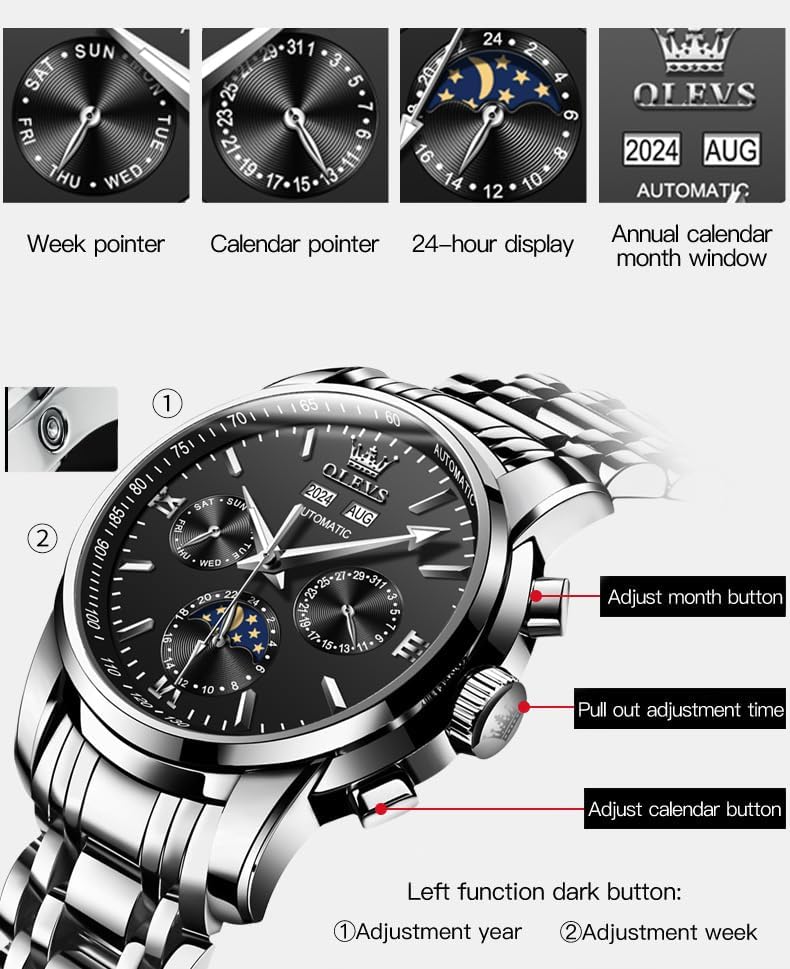 OLEVS Mens Automatic Watches Skeleton Mechanical Self Winding Luxury Fashion Dress Wrist Watch Luminous Waterproof - Image 5