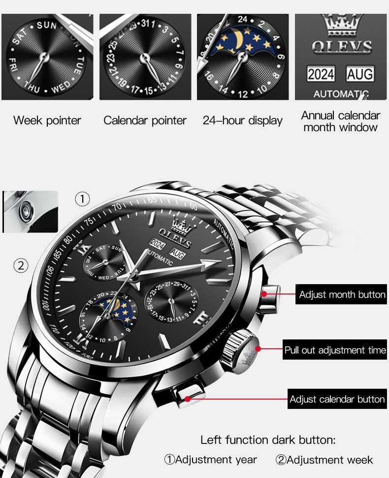 Image of OLEVS Mens Automatic Watches Skeleton Mechanical Self Winding Luxury Fashion Dress Wrist Watch Luminous Waterproof
