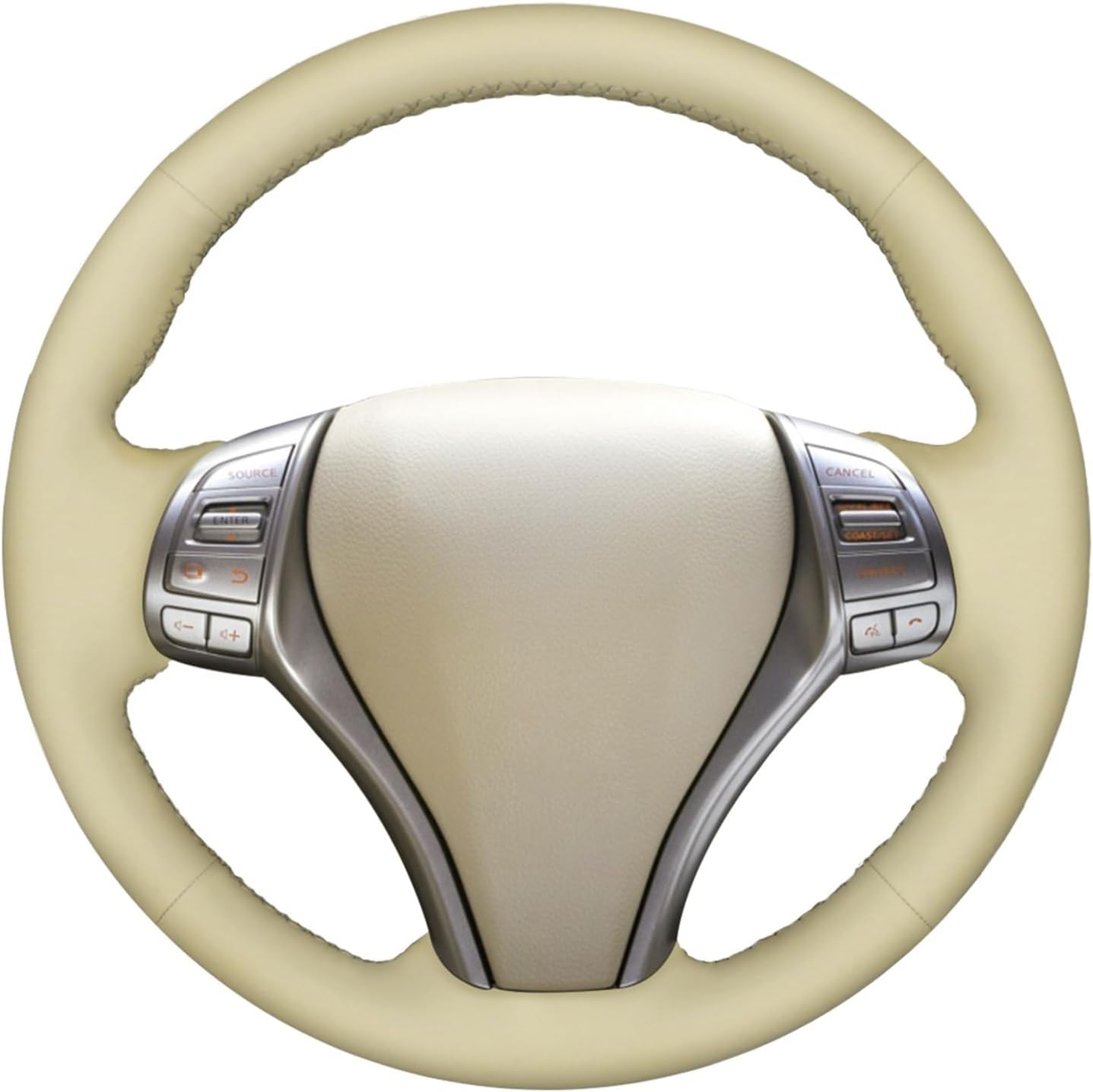 MEWANT Hand Stitch Beige Artifical Leather Car Steering Wheel Cover for Nissan Altima 2013-2018 / Rogue 2014-2016