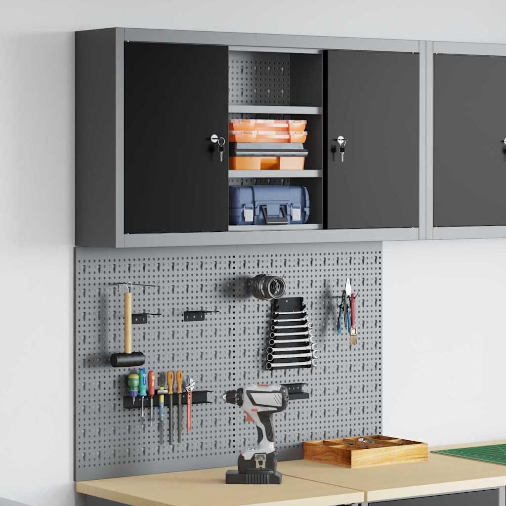 Lot de 3 armoires à outils en métal avec paroi perforée, armoire à outils murale, acier revêtu par pulvérisation pour garage et atelier, 100 x 20 x 115 cm