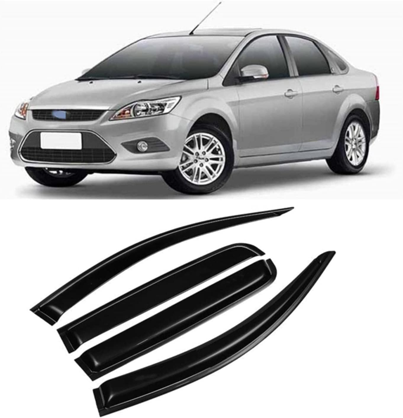 PANXUC Car Wind Deflectors for Ford Focus MK2 2007-2010 2011, Side Window Wind Rain Deflector Window Visor Sun Rain Guard Smoke Guards