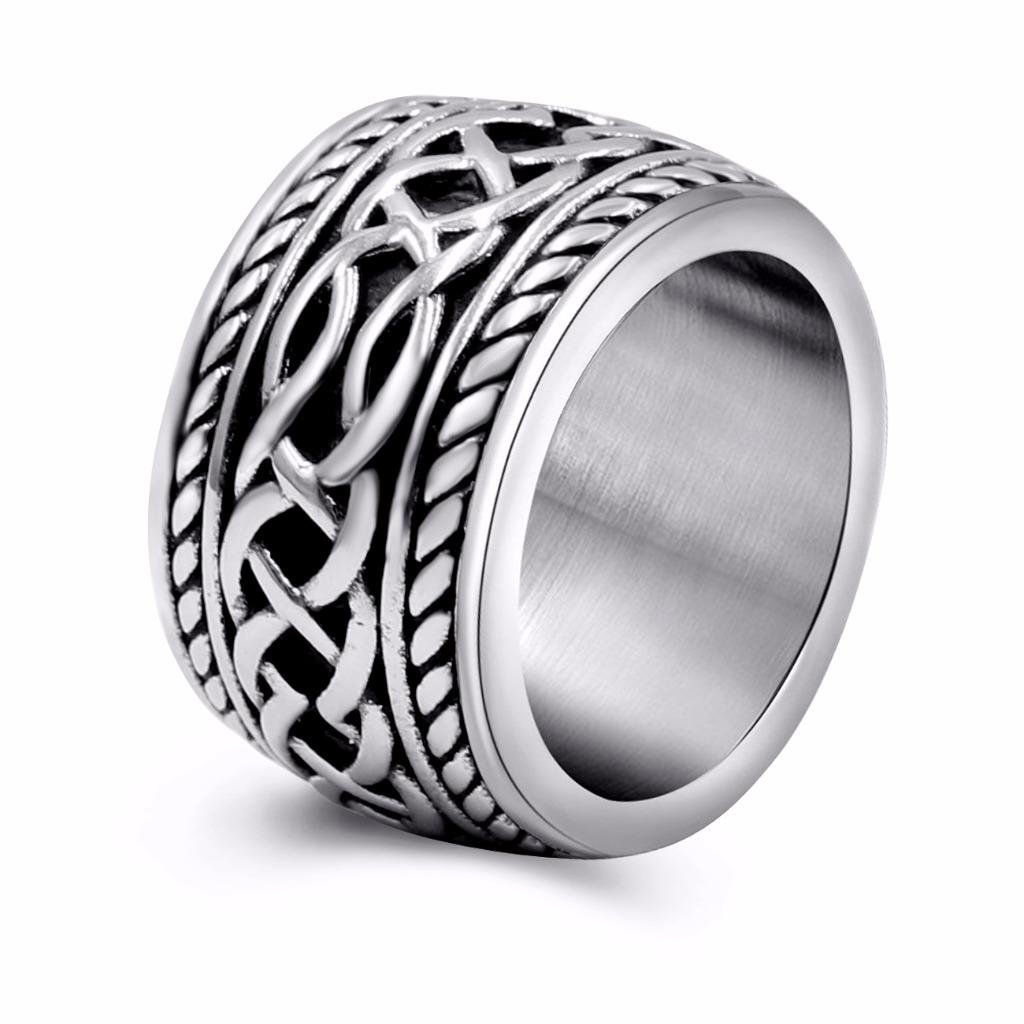 Anillo de boda celta de acero inoxidable vintage para hombre, anillo de banda ancha para hombre, talla 8, 9, 10, 11, 12, 13, Metal