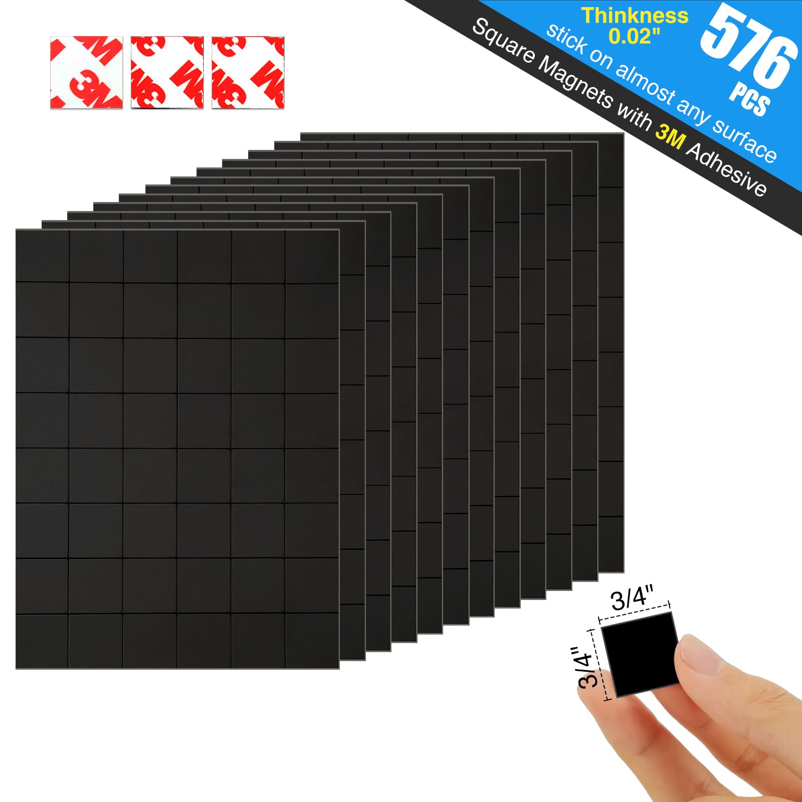 Cuadrados magnéticos delgados con parte trasera adhesiva (cada uno de 3/4 x 3/4 pulgadas), imanes autoadhesivos para actividades familiares, despegar y pegar solo para tarjetas/imágenes/papel (imán de