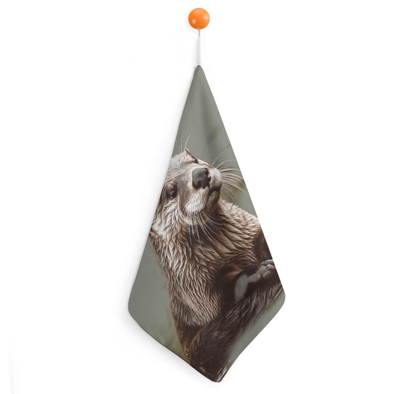 VstaDank Otter Animal Washcloth with Hanging Loop Quick Dry Microfiber Hand Towel Highly Absorbent Wash Cloth Reusable Makeup Remover Cloth Soft Feel Fingertip Towel for Bathroom