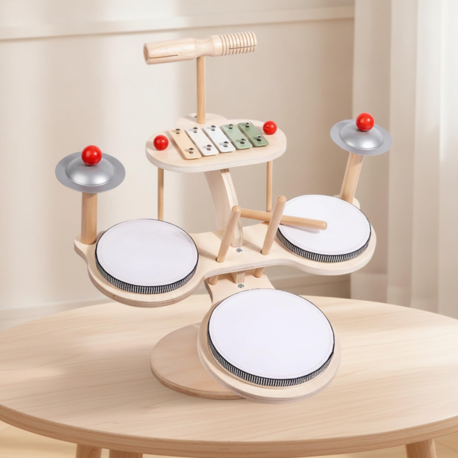 harayaa Juego de Percusión Infantil con Batería Platillos Xilófono y de Madera con Mazos Ergonómicos para Coordinación y Adecuado para Niños en Aula Hogar Regalo Educativo