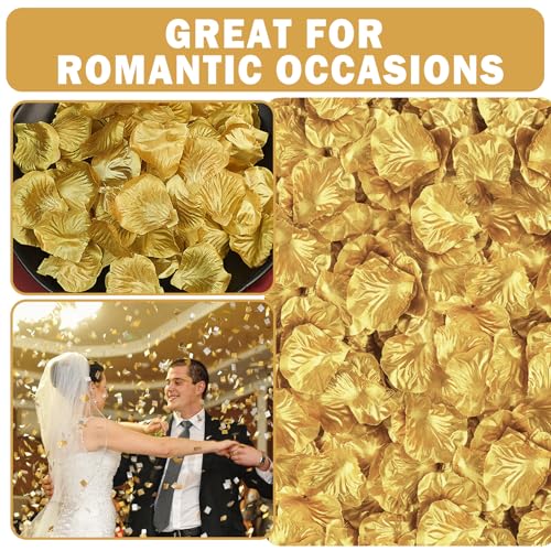 Image of 300PCS Fake Rose Petals for Romantic Night Romantic Festive Atmosphere Creation for Marriage Proposa Wedding Valentine's Day Decoration Party Activities (Gold)