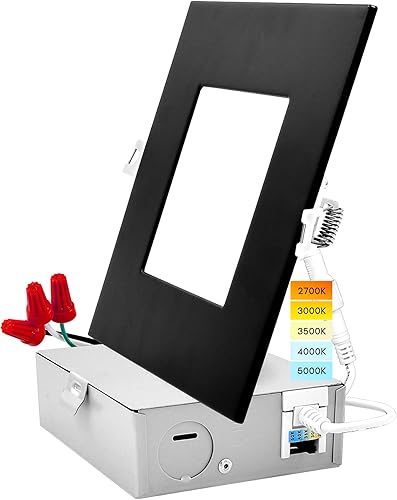 Miniatura 8 de LUXRITE Iluminación empotrable LED cuadrada ultrafina de 6 pulgadas, 5 opciones de color 2700K - 5000K, luz LED descendente regulable, 12 W,
