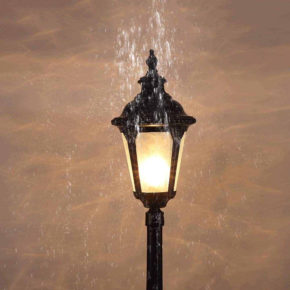 Lampada da esterno – lanterna in vetro nero impermeabile retrò, colonna in alluminio ad alto polo, ideale per giardino, prato, vialetto e illuminazione del parco