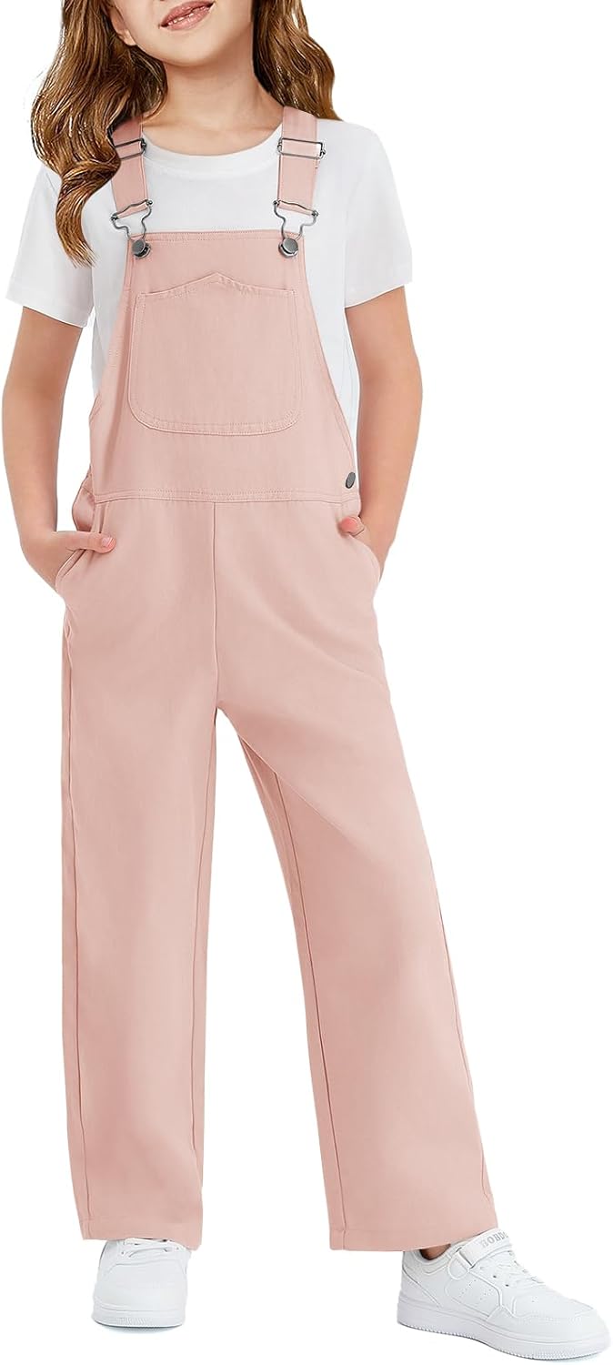 Haloumoning Girls Boys Overalls Adjustable Strap Loose Fit Jumpsuits Casual Bib Overalls 5-14 Years