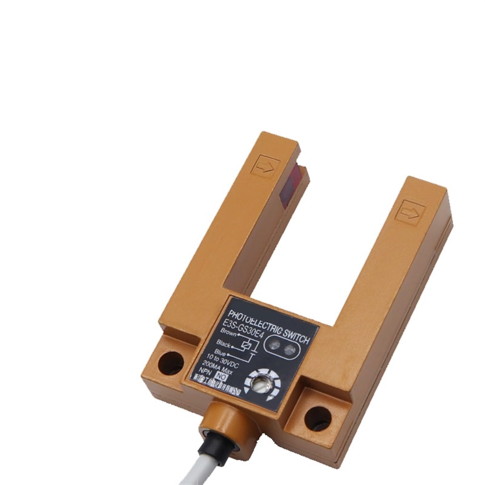 JCAKES E3S-GS30 3CM Czujnik odległości Koryto Indukcyjny na podczerwień Przełącznik czujnika fotoelektrycznego DC10-30V AC90-250V NPN/PNP (kolor: DC trzyprzewodowy NPN NC, rozmiar: kolor pomarańczowy)