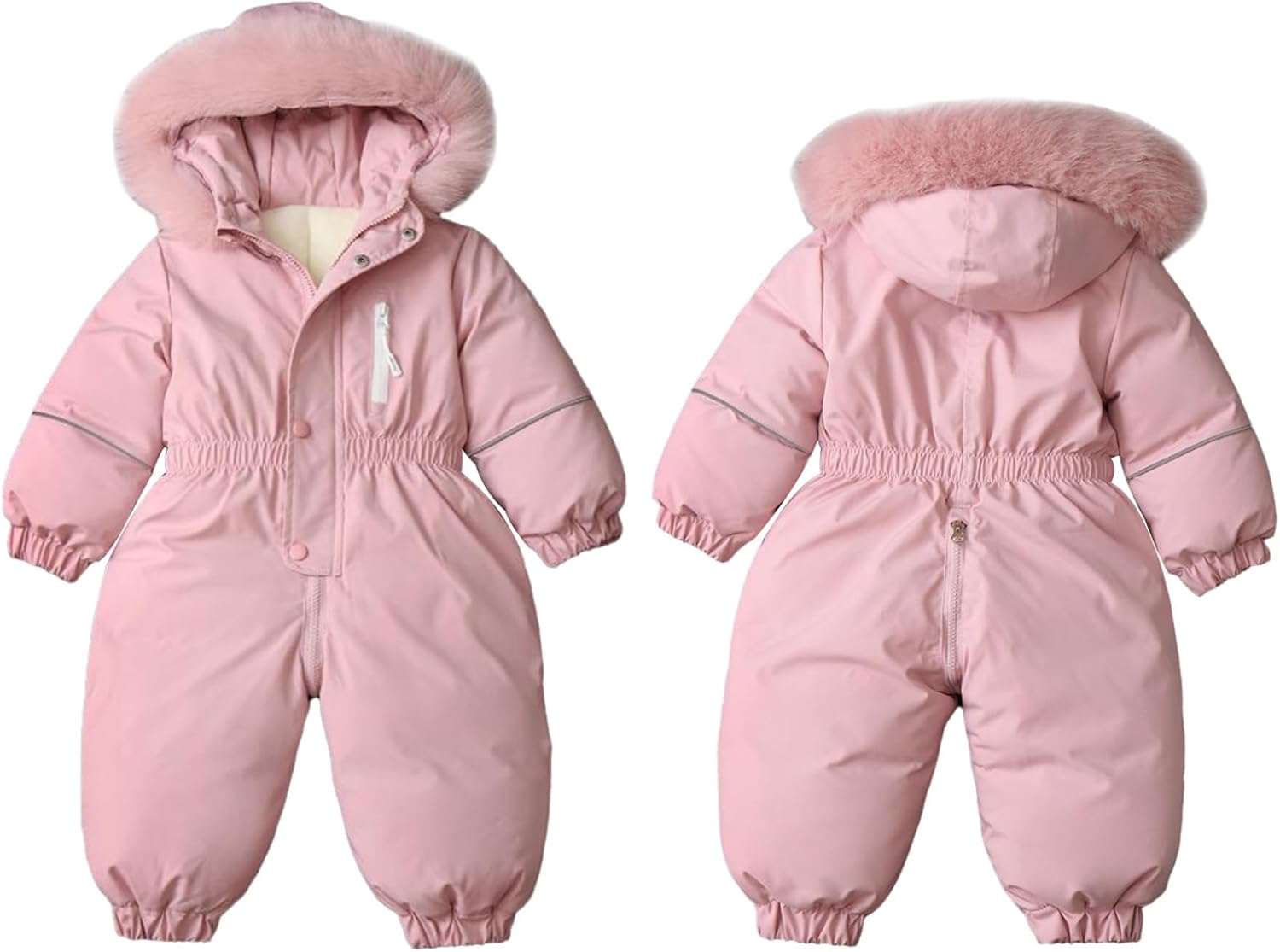 Kids Toddlers Ski Overalls Water Resistant Snowsuit Ski Suit Winter Hooded Jumpsuit Long Sleeve Zipper Romper Pink 3-4 Years