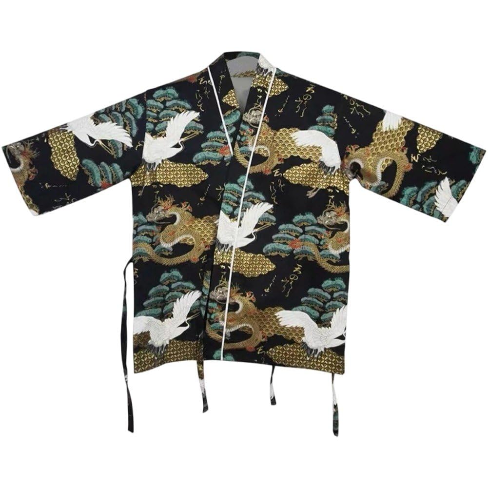 Fituenly Unisex Japanese Chef Kimono Style Uniform, Sushi Restaurant Kitchen Workwear Shirt with Apron, Waiter Waitress Cooking Coat