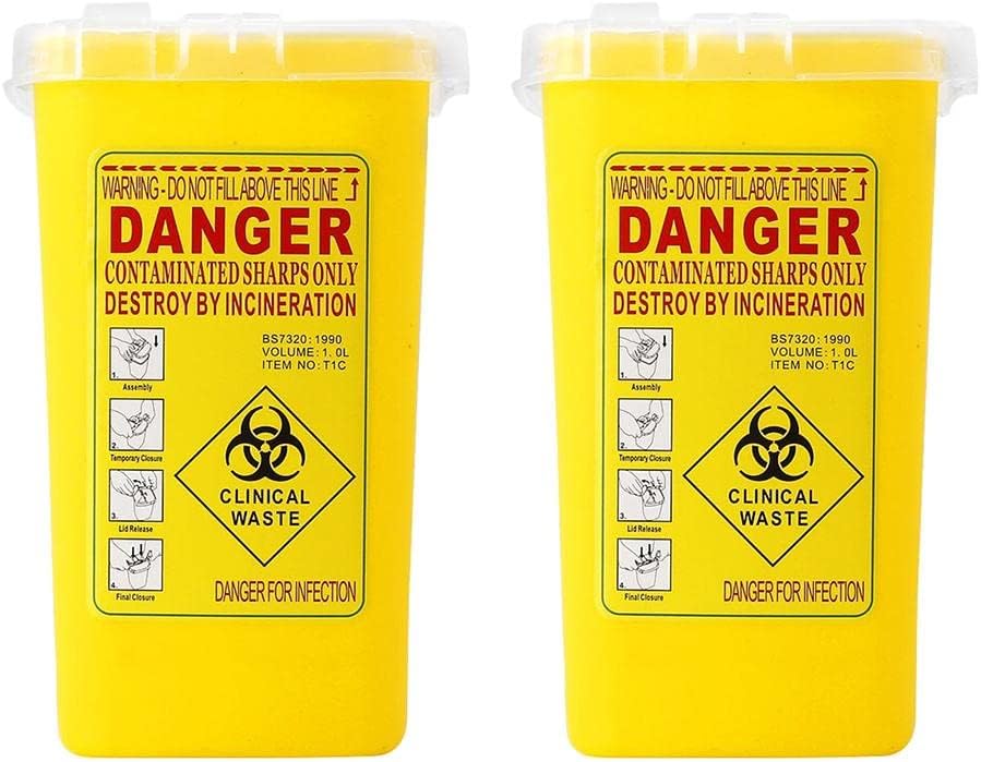 SM SunniMix 2x Sharps Container Biohazard Disposal Waste Bin 1L