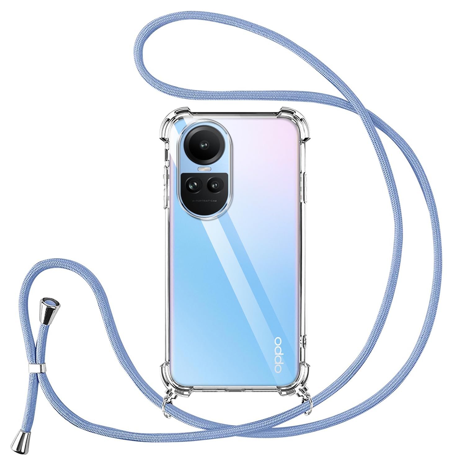 ISOI - Cover con Cordino compatibile con OPPO Reno 10 5G/Reno 10 Pro 5G, Regolabile Collana Tracolla Laccio Collo, Trasparente Custodia in Silicone TPU Morbido con Paraurti Airbag Antiurto - Verde