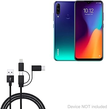 Amazon Com Cable For Lenovo K10 Plus Cable By Boxwave Allcharge 3 In 1 Cable For Lenovo K10 Plus Jet Black Cell Phones Accessories