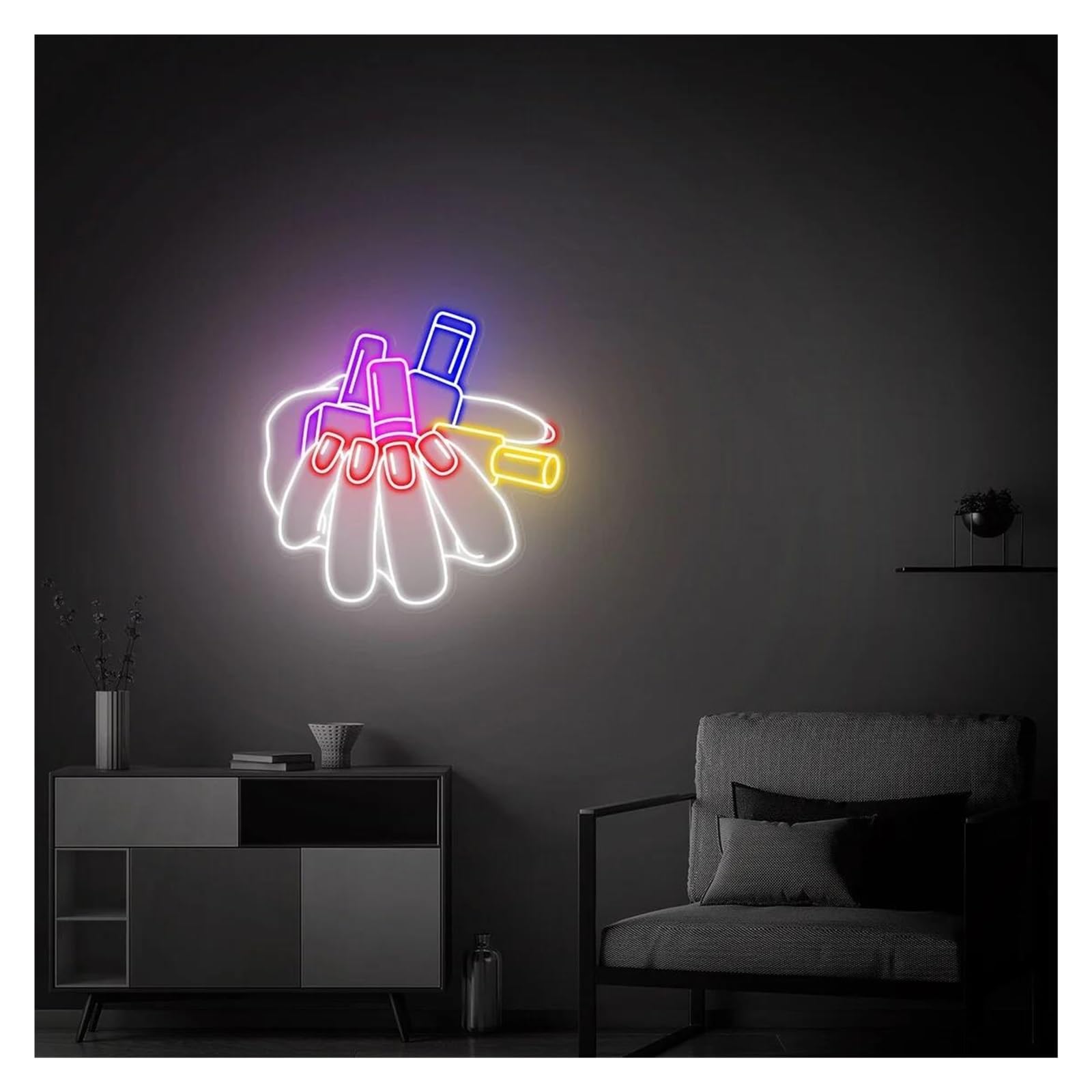 LEMST Signs Lamp Hand and Nail Polish Neon Sign, Nail Neon Wall Art, Beauty Room Decor, Salon Decor 50cm(C)