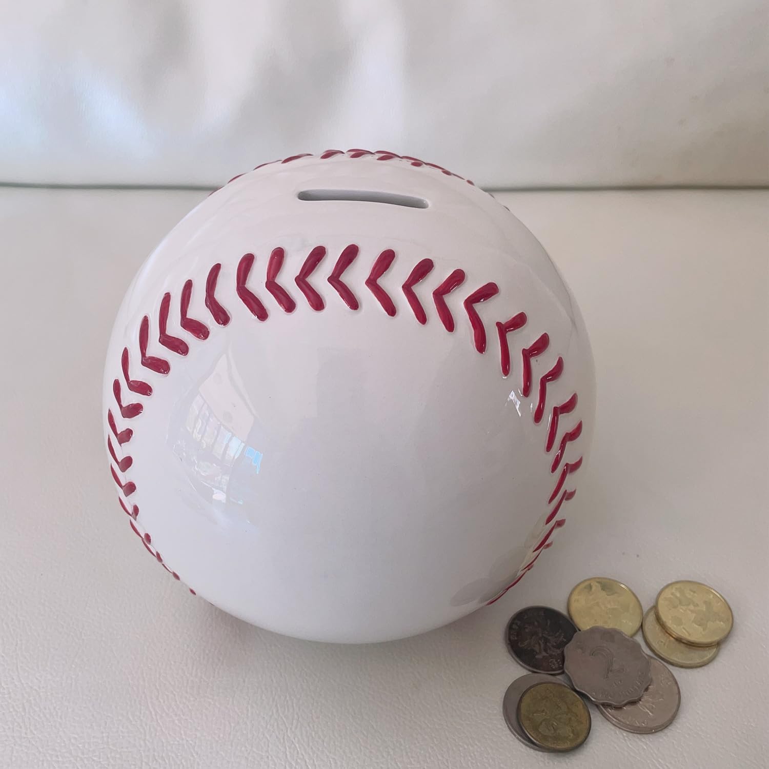 Minigift Ceramic Piggy Bank, Ball Coin Money Bank, Sports Themed Décor - Baseball