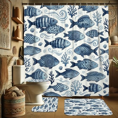 Rideau de douche imperméable anti-moisissure bleu marine - 4