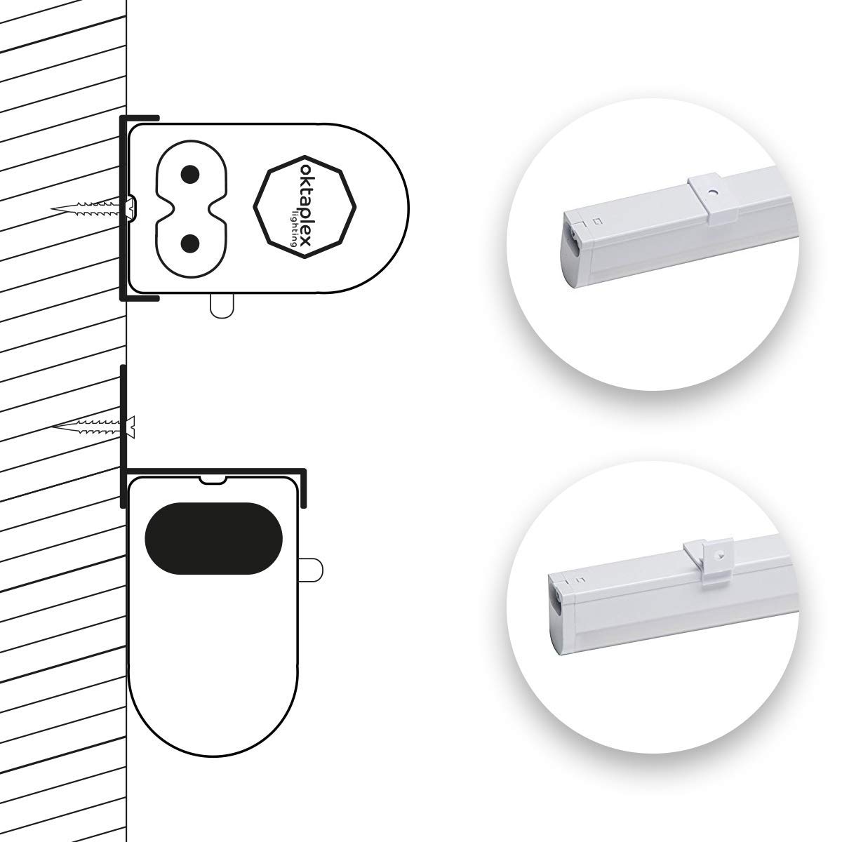 Oktaplex lighting Lampa podszafkowa LED do kuchni, 18 W, 1620 lm, ciepła biel, 3000 K, lampa pod szafkę kuchenną z przełącznikiem z możliwością rozszerzenia | długość: 114 cm