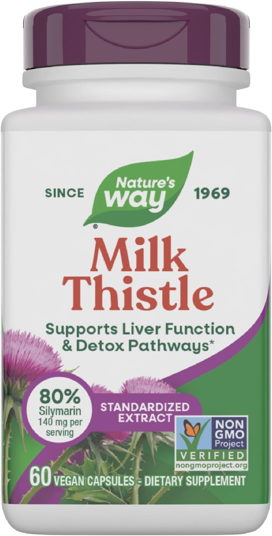 Milk Thistle, Supports Liver Function & Liver Detox Pathways*, 175 mg Milk Thistle Seed Extract Standardized to 80% Silymarin per Serving, Vegan, 60 Capsules (Packaging May Vary)