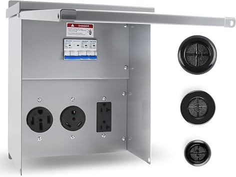 Newdeli RV Electrical Panel 20 30 50 Amp Receptacle Electric Panel with Breaker Temporary Power Outlet Breaker Panel Pre-Wired Breaker Box RV Power & Electrical Supplies