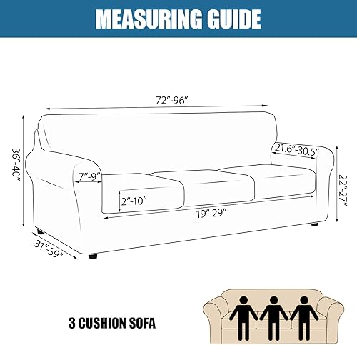 Miniatura 3 de JQinHome Funda elástica para sofá de 6 piezas con estampado, funda de sofá con diseño floral con 3 fundas de cojín separadas, protector de muebles