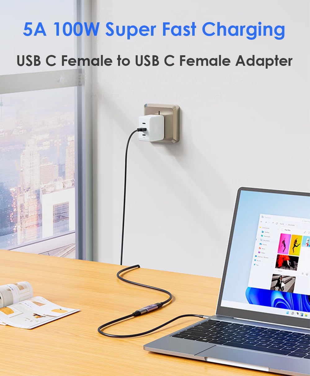 Adattatore USB C Femmina a Femmina, Connettore Prolunga, Supporta 40Gbps, 100W, 8K/60Hz, Compatibile Thunderbolt 4/3