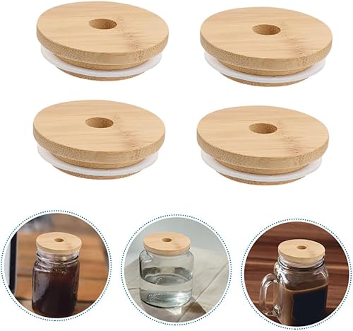 Miniatura 4 de UPKOCH Tapa de bambú para tarro de masón, tapa de vaso de madera, tapa de vaso de madera, tapa para beber, tapas de madera para beber, tapas de