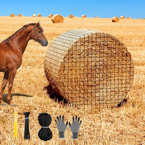 Large Round Bale Hay Net for Horses, Durable 6 * 6 ft Knotless Slow Feeder Hay Nets for Horses with 1.75 Inch Holes, Fits Round Bales 4x4, 5x5, 6x6ft or Square Bales 3x3x8ft and 4x4x8ft, 5x5x8ft