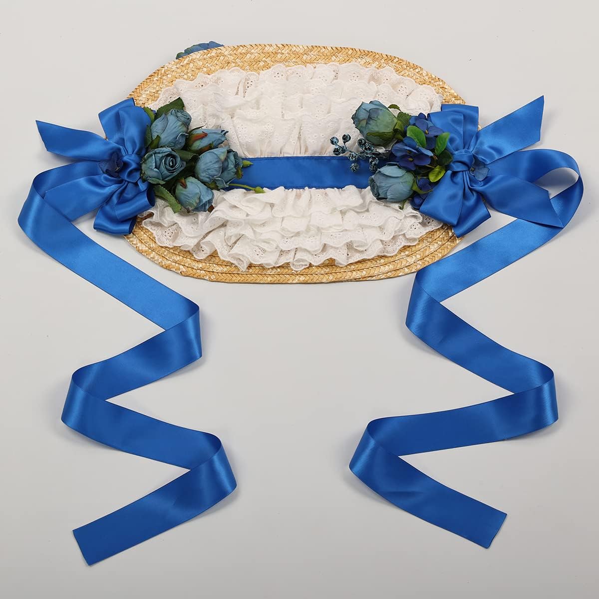 Girls Womens Victorian Tea Party Sun Hat Bows Flowers Straw Hats (H) - Image 6