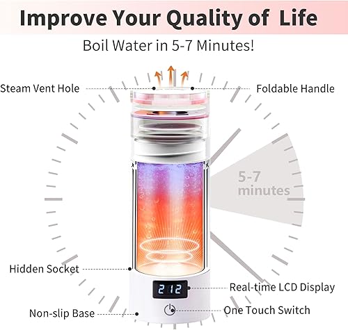 Miniatura 5 de Hervidor eléctrico de viaje, caldera de agua caliente portátil para té, café, caldera de agua pequeña de 12.8 fl oz con control de temperatura,