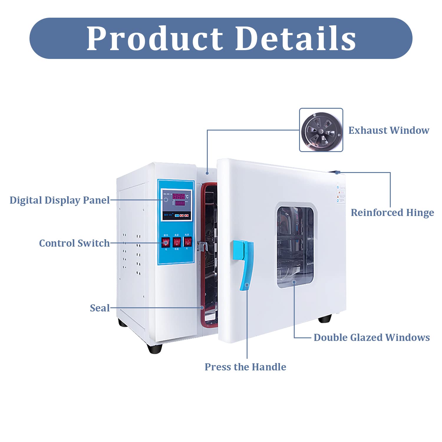 YUEWO 110V Laboratory and Industrial Heating Drying Ovens Precision High-Performance Ovens for Temperatures Up to 300? for Drying, Baking, Sterilizing, Evaporation, Temperature Testing (101-00B)