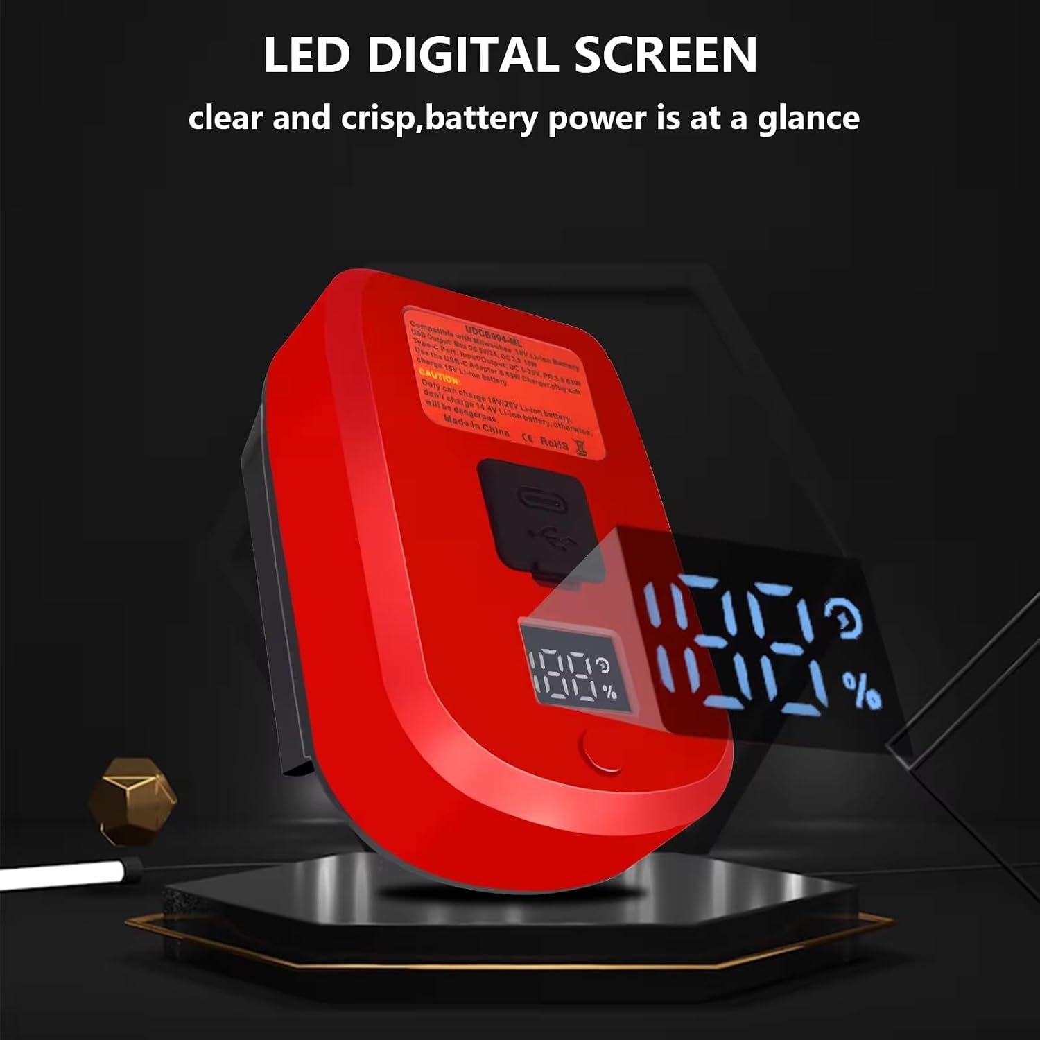 Milwaukee M18 Battery USB-C Charger Adapter – Fast Charging Power Station with LED Battery Display – Phone & Tool Charger – Fits Milwaukee M18 Batteries