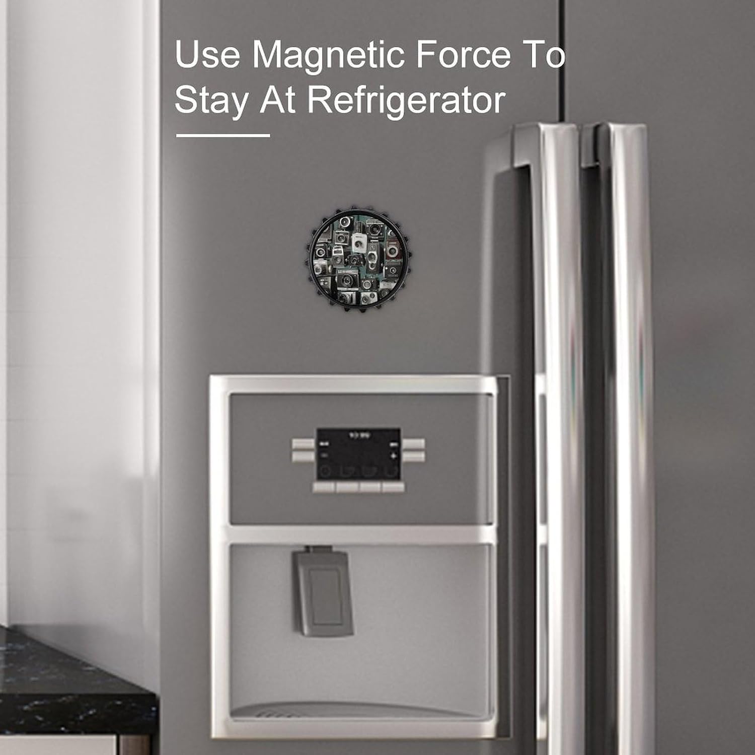 Round Camera Collection Magnetic Bottle Opener for Fridge Black image 4