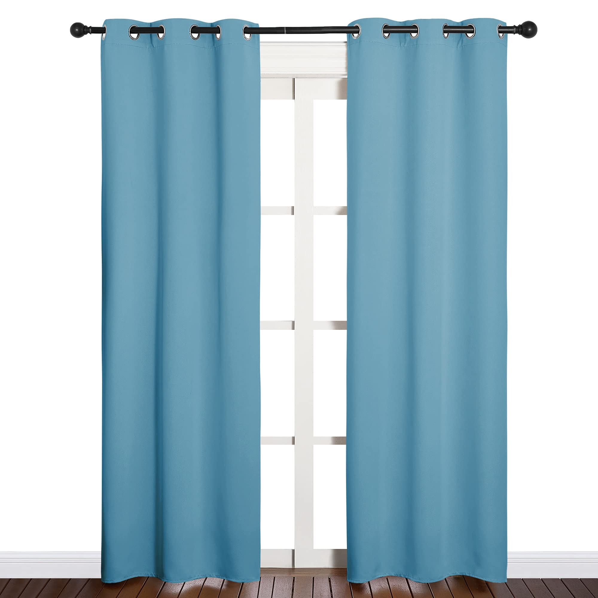 NICETOWN Thermal Curtains for Kids Room, Window Treatment Thermal Insulated Solid Grommet Blackout Drape Panels for Bedroom (Teal Blue, Set of 2, 34 by 84 inches)