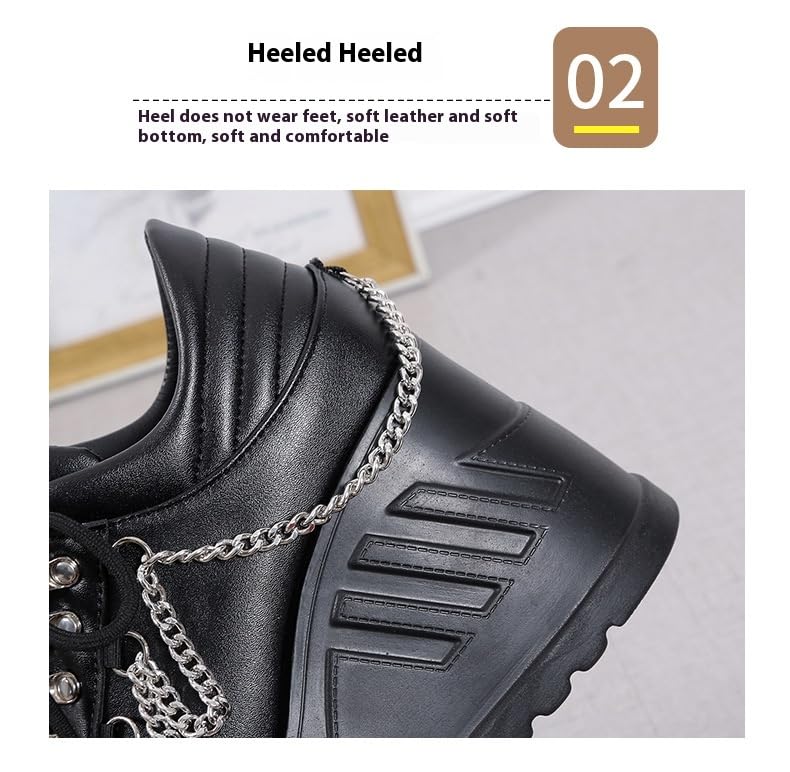 Cute Emo Shoes Platform Y2K Grunge Black Wedge Heels Low Boots with Metal Chains Charms for Women Teen Girls Chunky Goth Punk Kawaii Retro Gifts for Daughter Streetwear Back to School4