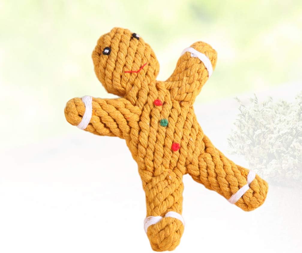 Amosfun Christmas Dog Toy, Weaving Rope Gingerbread Man Soft Plush Puppy Teething Toy - Image 3
