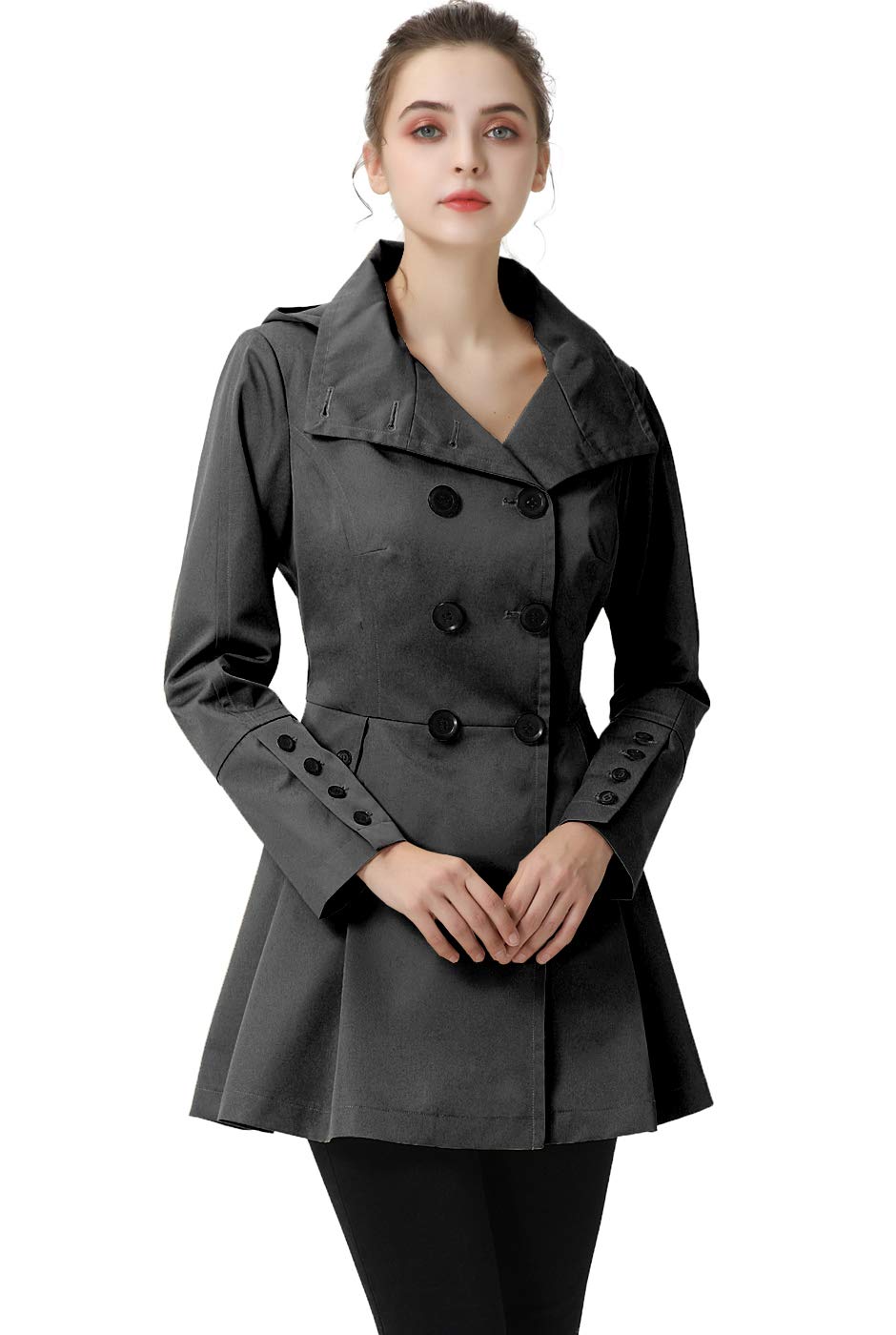 BGSD Women's Nicole Waterproof Hooded Fit & Flare Trench Coat (Regular & Plus Size)