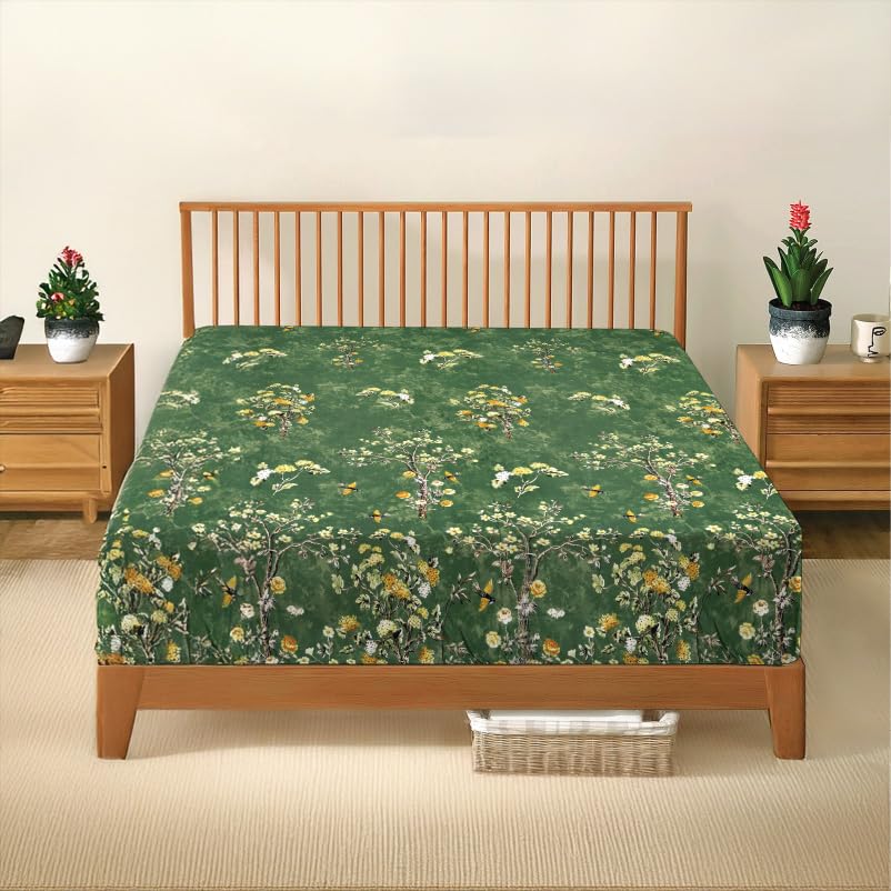 DANYDude 100% Egyptian Cotton Floral Printed Double Fitted Sheet 400 Thread Count Fitted Sheets Double Soft & Machine Washable 30cm/12” Extra Deep Fitted Bed Sheets Room Decor — image 1
