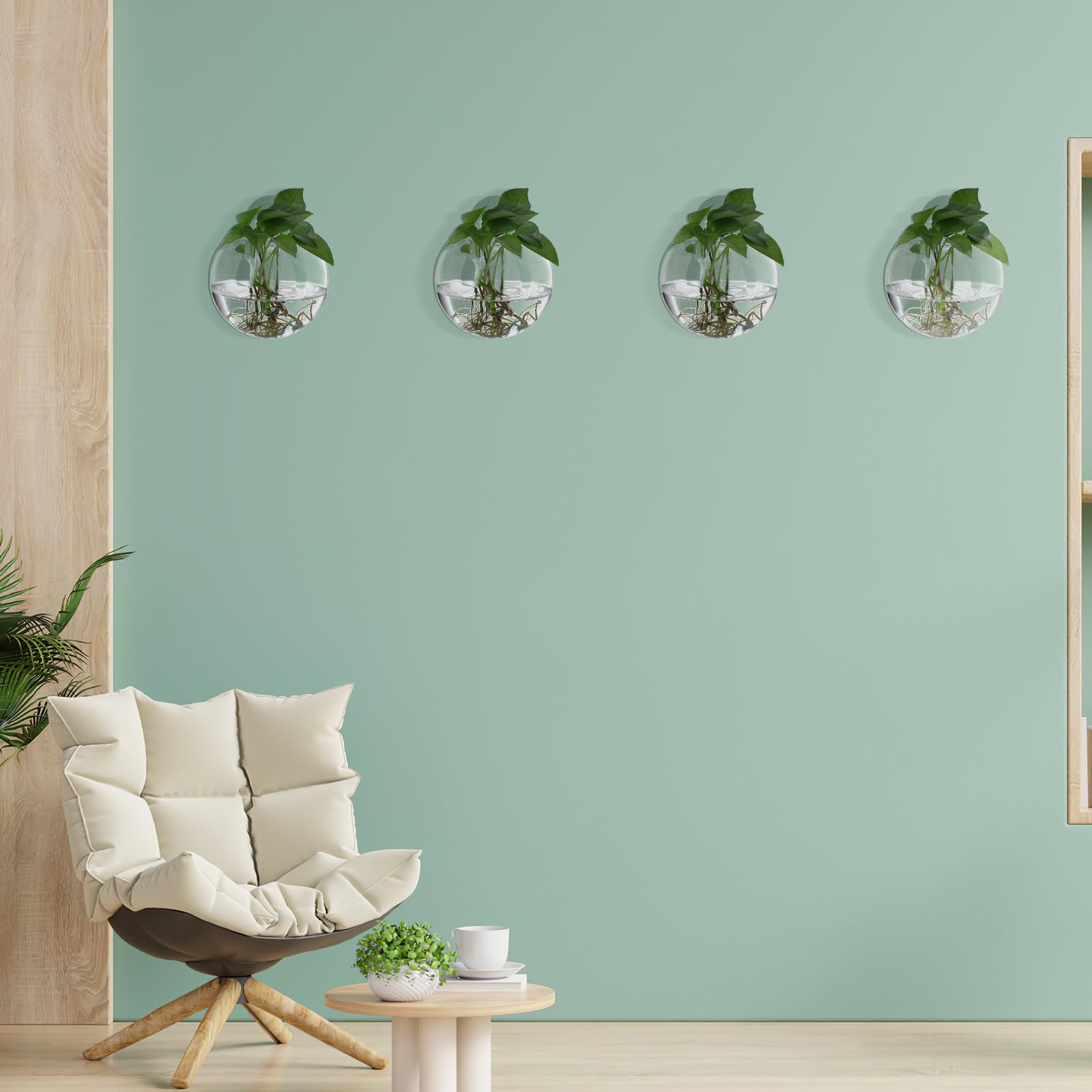 SHINEOFI Jardinières Murales en Verre Transparent Lot de 4 Vases Muraux pour Boutures Station de Propagation Suspendue pour Plantes d'Intérieur Décoration Salon Cuisine