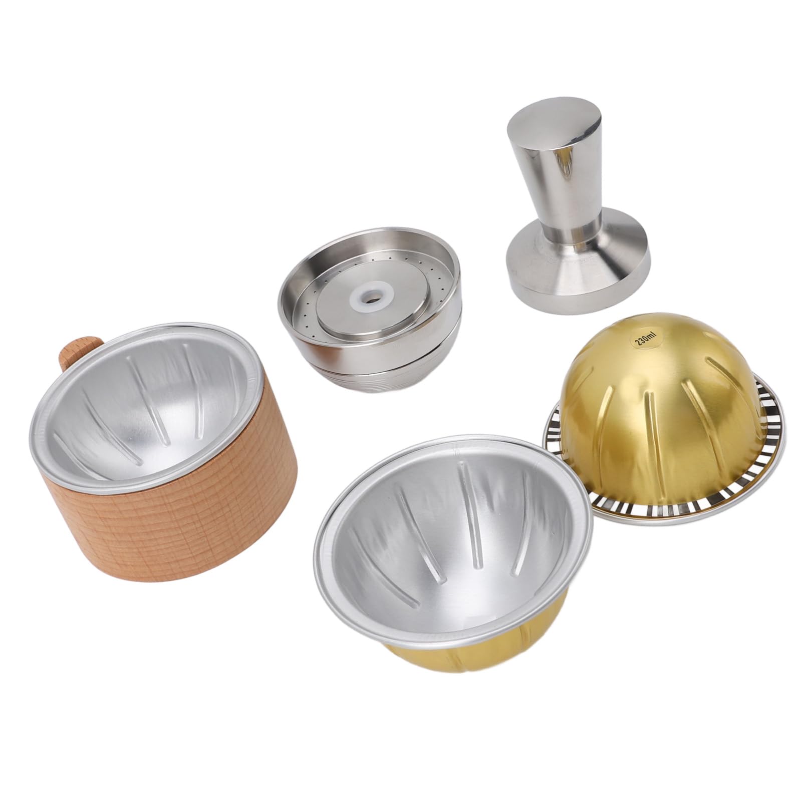 Juego de Tazas Cápsulas de Café Reutilizables para VERTUOLIN con Soporte de Madera y Tamper 80ml 150ml 230ml