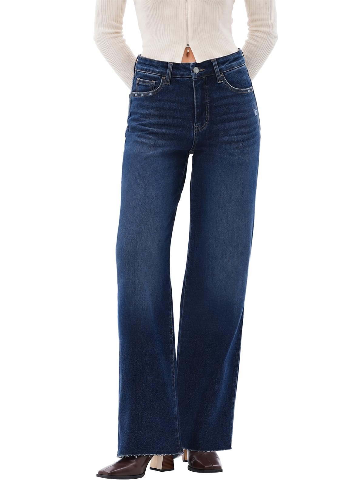 ONESO Wide Leg Jeans for Women Mid Rise Baggy Denim Pants Cuttable Raw Hem