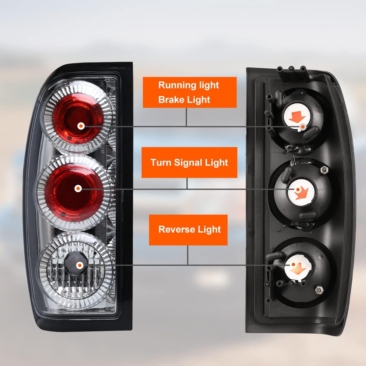ROXX Tail lights for 1998-2004 Nissan Frontier, Taillights Cover with HD Lens, Black Housing, Tail Lamps Replacement, Passenger & Driver Side (Chrome Housing+ Clear Lens)