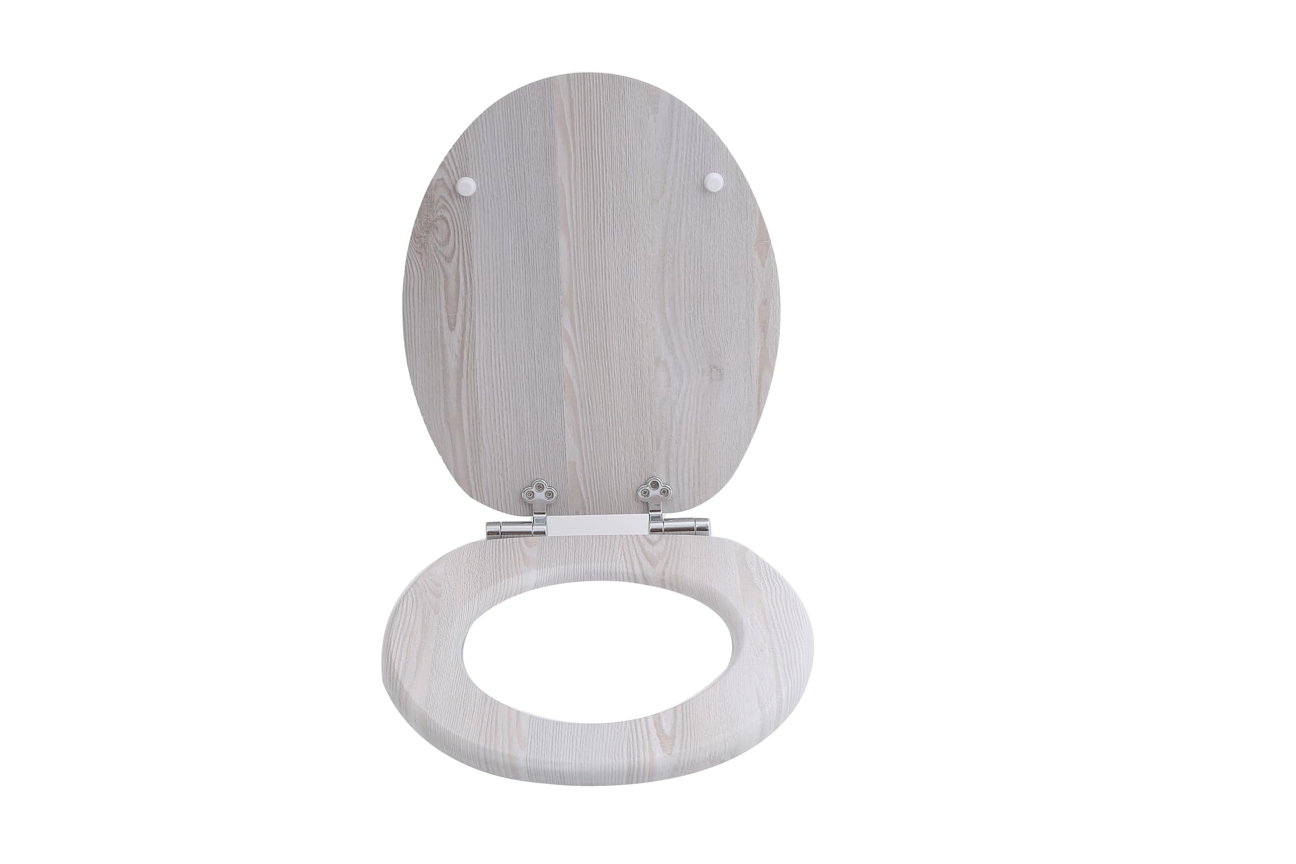 sanicomfort WC Sitz Wood white, MDF Holzkern, mit Absenkautomatik, Toilettensitz mit Klodecken, Klobrille und Deckel, verchromte Metallscharniere, einfache Montage