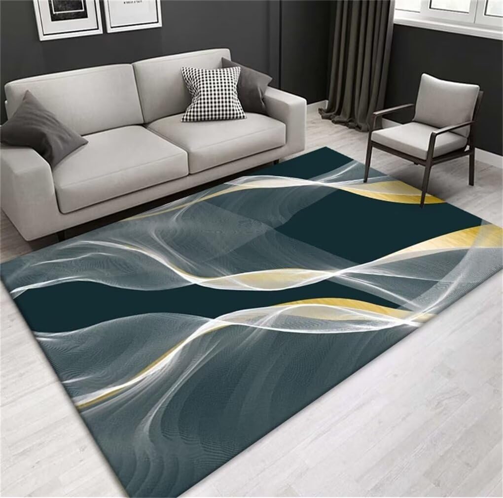 Tapis salon 250x300cm tapis chambre ado vert à motif rayé abstrait durable