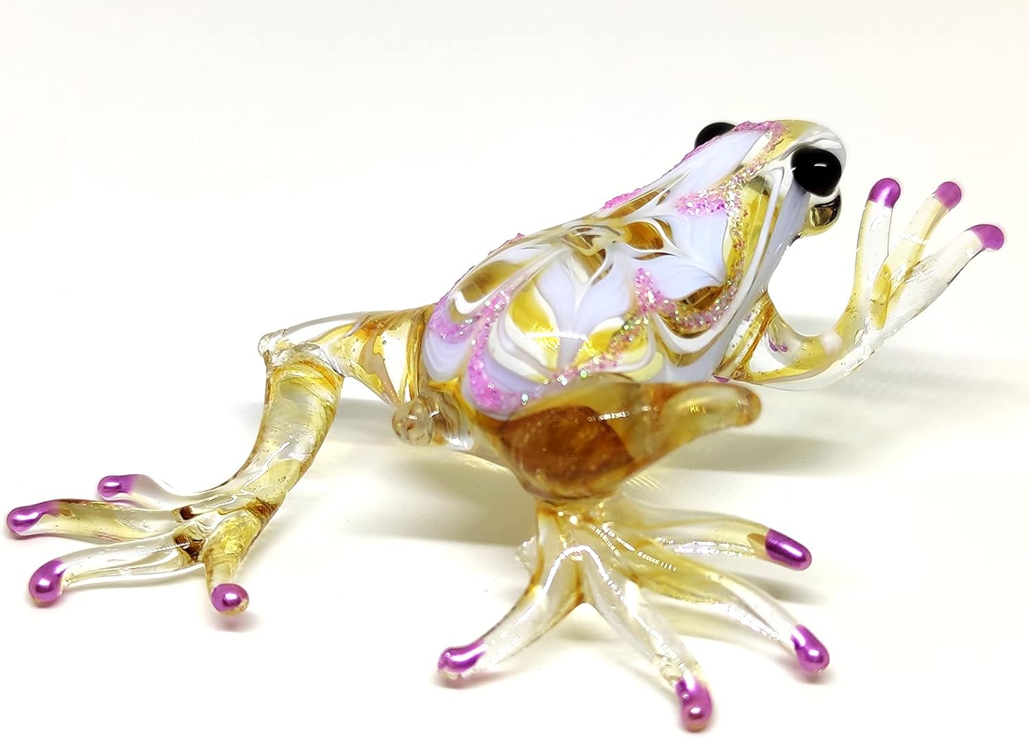 Frog Miniature Figurines Animals Hand Blown Color Glass Art Collectible Gift Decorate 3" (Yellow Purple) image 3