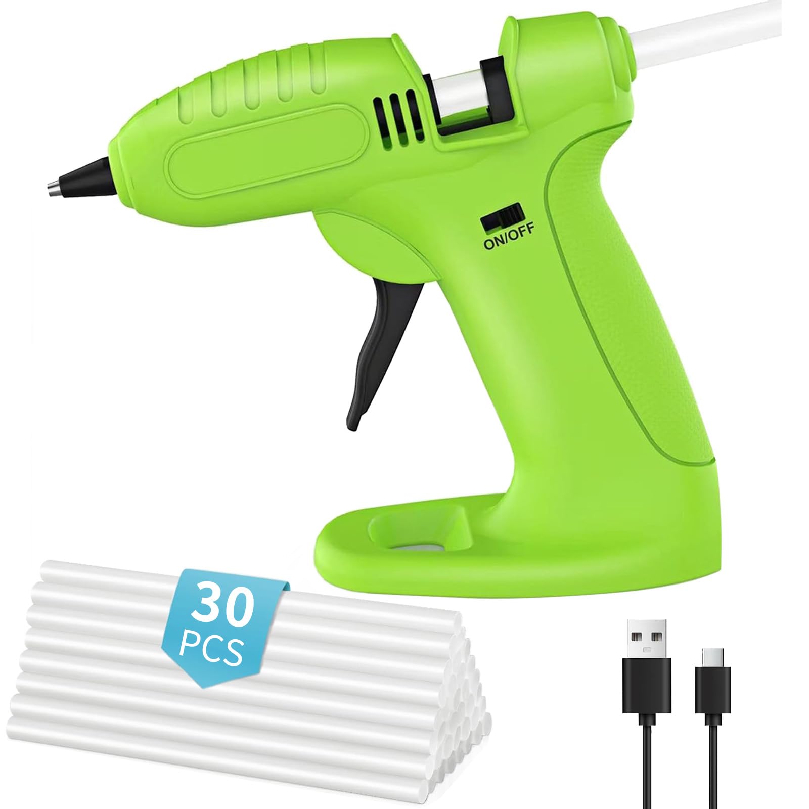 Cordless Hot Glue Gun with 30Pcs Glue Sticks, USB-C Charging Cable, Fast Preheating, Anti-Leakage Nozzle, Glue Gun Kit for Crafting DIY Arts Crafts, Gift, Home Repairs, School Festival Decoration