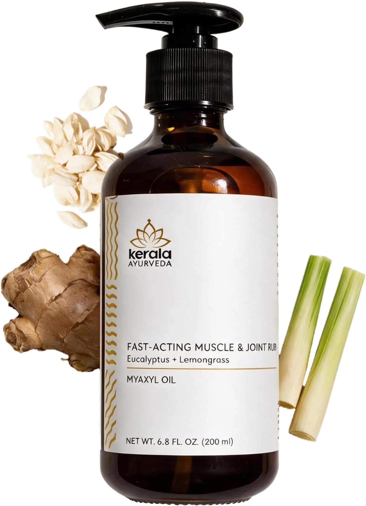 Kerala Ayurveda Myaxyl Herbal Body Oil | Fast-Absorbing for Joint & Muscle Support with Eucalyptus, Himalayan Cedar & Lemongrass | Drug-Free Topical Oil for Knees, Back & Shoulders | 6.76 fl oz