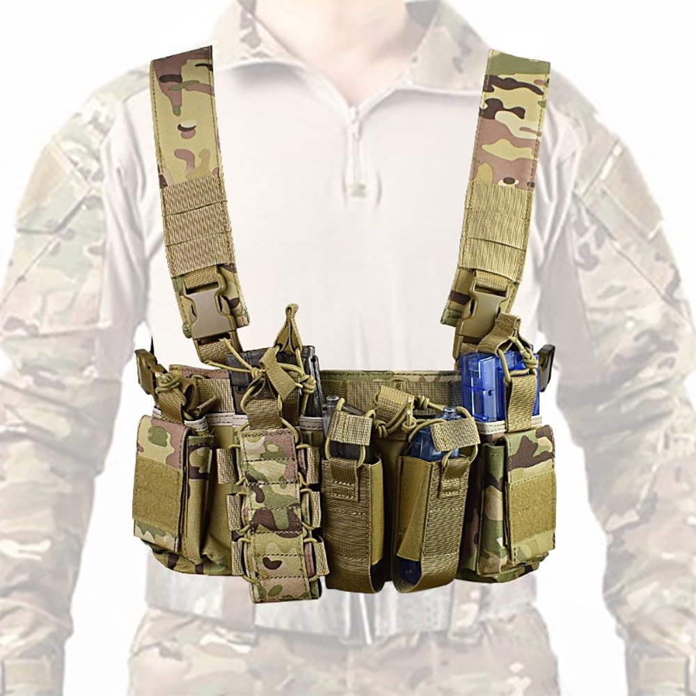 Chaleco Chest Rig Táctico MOLLE Hombre Mujer, Bolsa De Pecho Con Arnés Ajustable Y Bolsillos Para Cargadores Airsoft Caza Paintball Senderismo Camping Y Actividades Outdoor